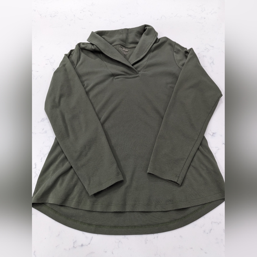 Women's LL Bean Pullover Shawl Collar Green